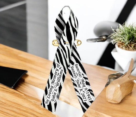 Can I Find Personalized Cancer Ribbons with a Zebra Print Design - The Funeral Program Site