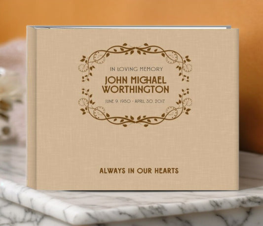 Always In Our Hearts Linen Landscape Funeral Guest Book