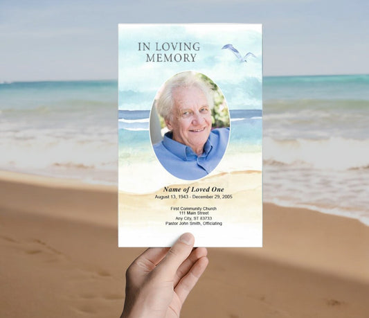 Beach Watercolor Funeral Program Template