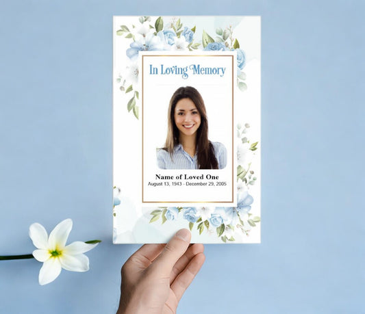 Blue Blossom Watercolor Funeral Program Template