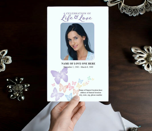 Butterfly Fusion Watercolor Funeral Program Template