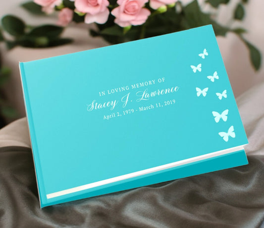 Butterfly Landscape Linen Funeral Guest Book