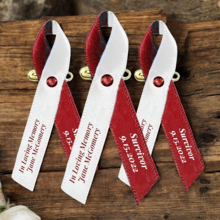 Head or Neck Cancer Ribbon Personalized (White-Burgundy) - Pack of 10