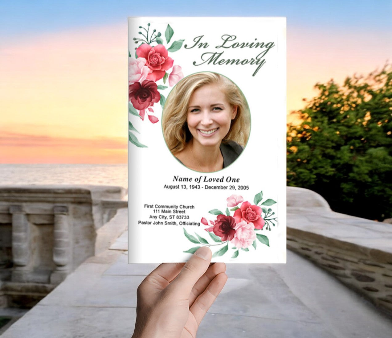 Carrara Watercolor Funeral Program Template