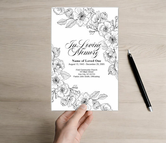 Chic Floral Lines Funeral Program Template