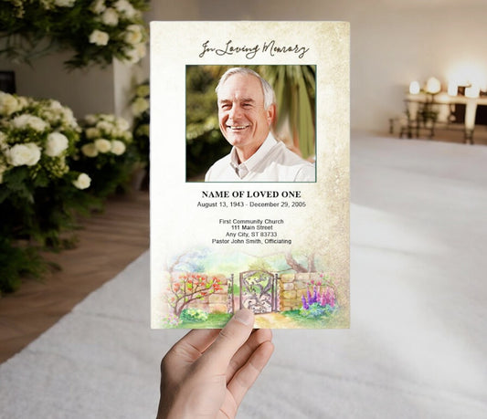 Garden Gate Watercolor Funeral Program Template