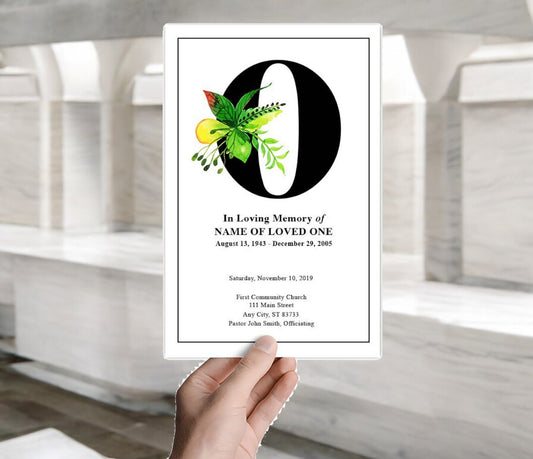 Monogram O Leaves Funeral Program Template