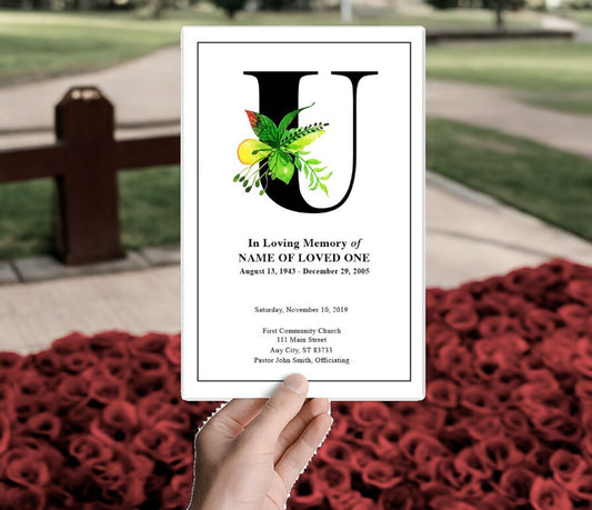 Monogram U Leaves Funeral Program Template