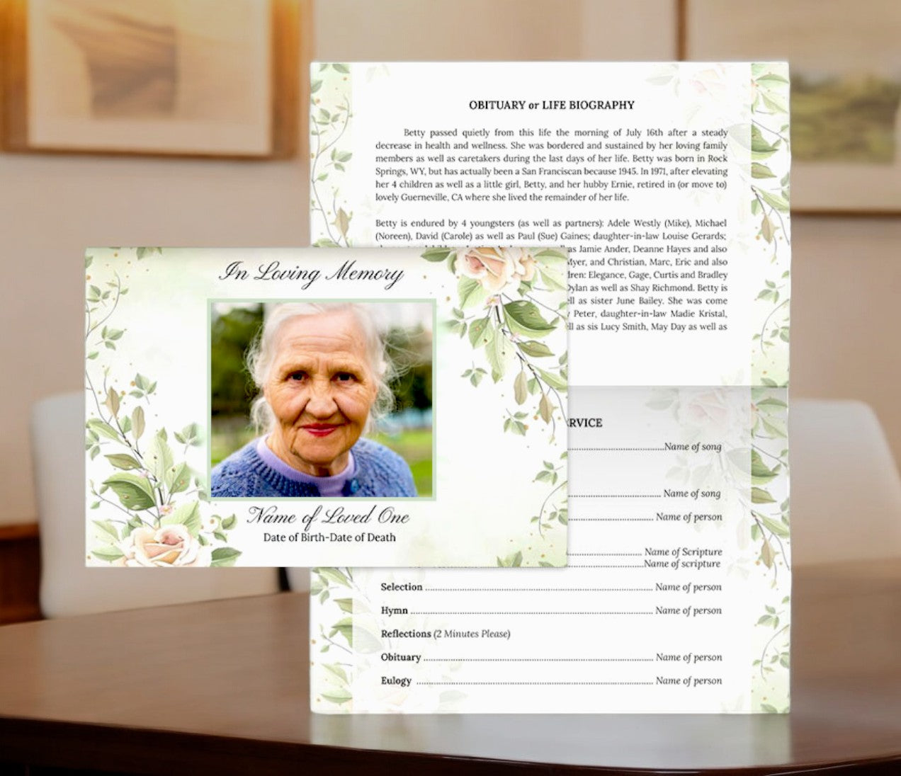 Rose Greeting Card Style Google Docs Funeral Program Template