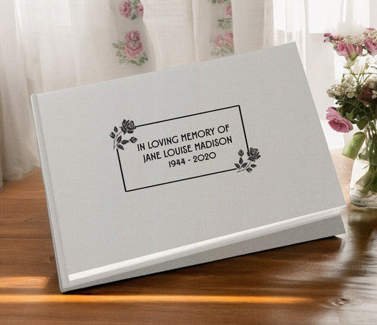 Roses Border Landscape Linen Funeral Guest Book