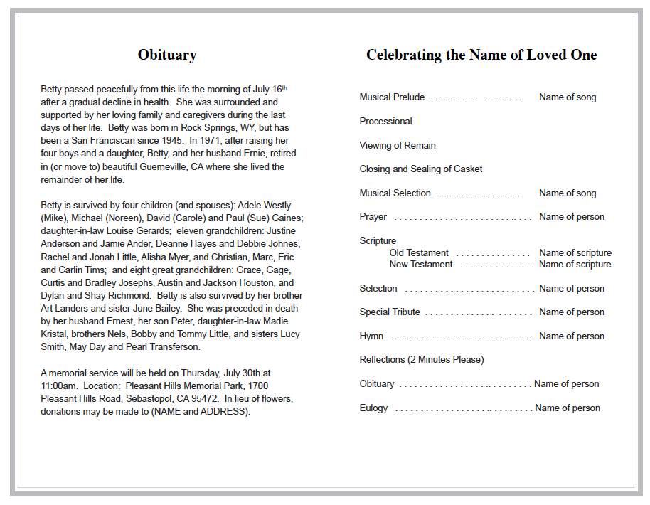 Sleek Funeral Program Template