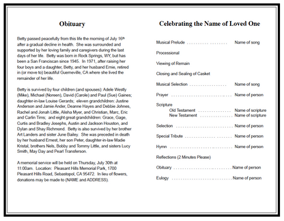 Jewel Funeral Program Template (Changeable Color)