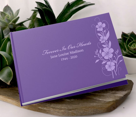 Sweet Flowers Landscape Linen Funeral Guest Book