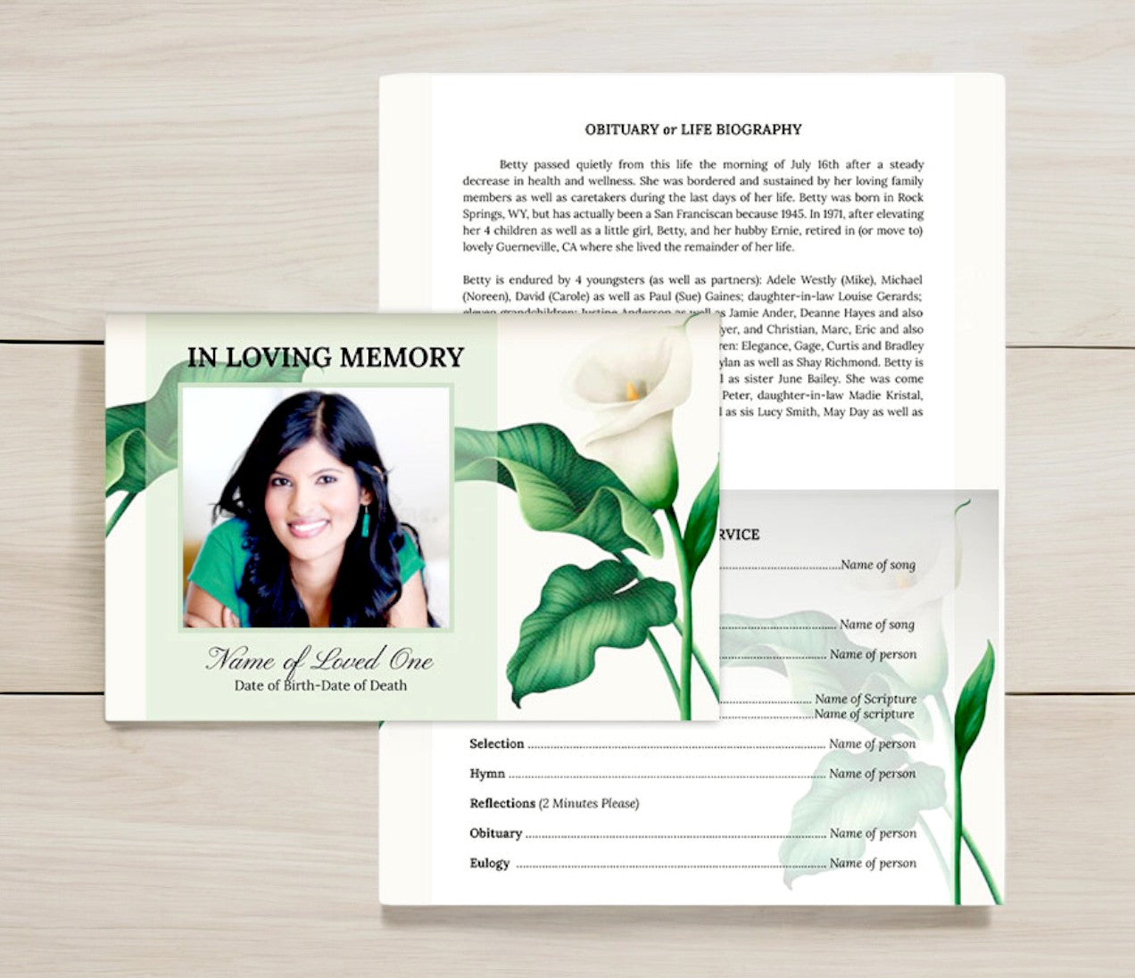 Valley Lily Greeting Card Style Google Docs Funeral Program Template