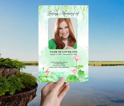 Water Lilies Watercolor Funeral Program Template