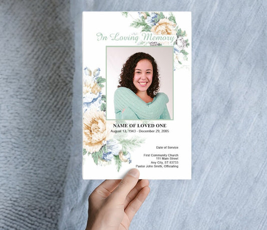 White Blossoms Watercolor Funeral Program Template