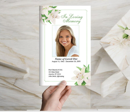 White Lilies Funeral Program Template