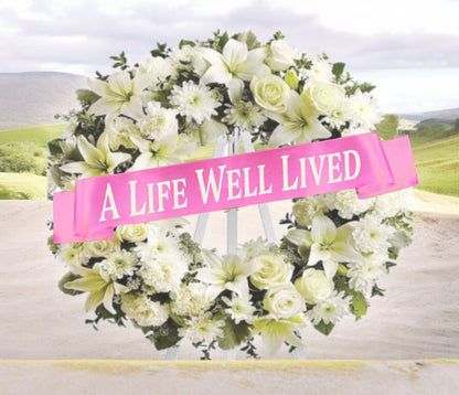 A Life Well Lived Funeral Flowers Ribbon Banner - The Funeral Program Site