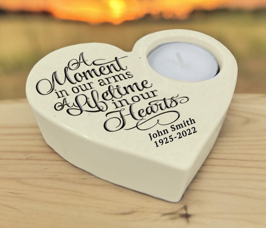 A Moment Stone Heart Tea Light Memorial Candle Holder - The Funeral Program Site