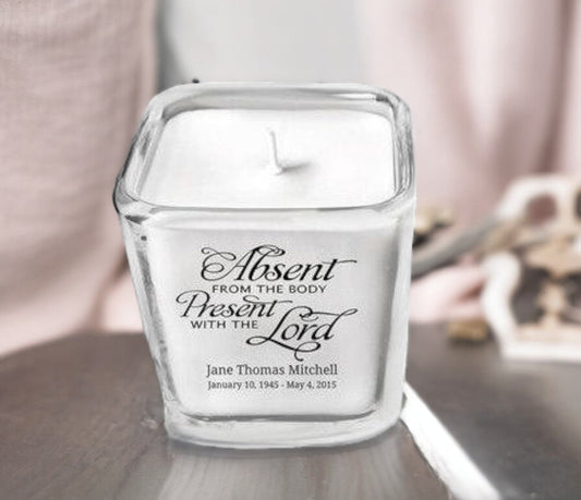 Absent From Body Personalized Glass Memorial Candle - The Funeral Program Site