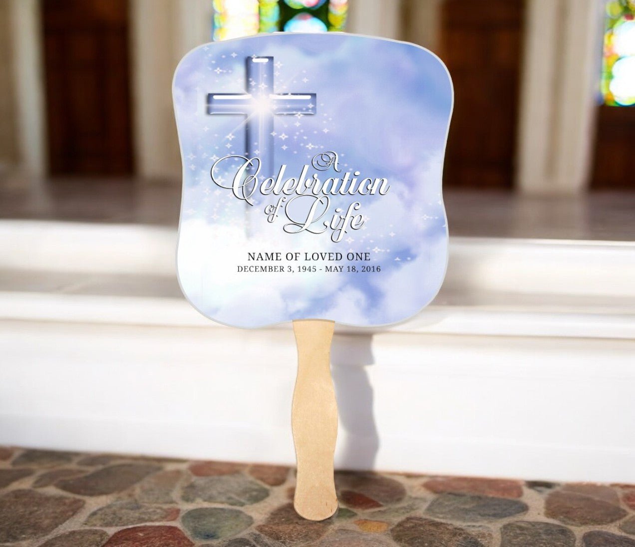 Adoration Cardstock Memorial Fan With Wooden Handle (Pack of 10) - The Funeral Program Site