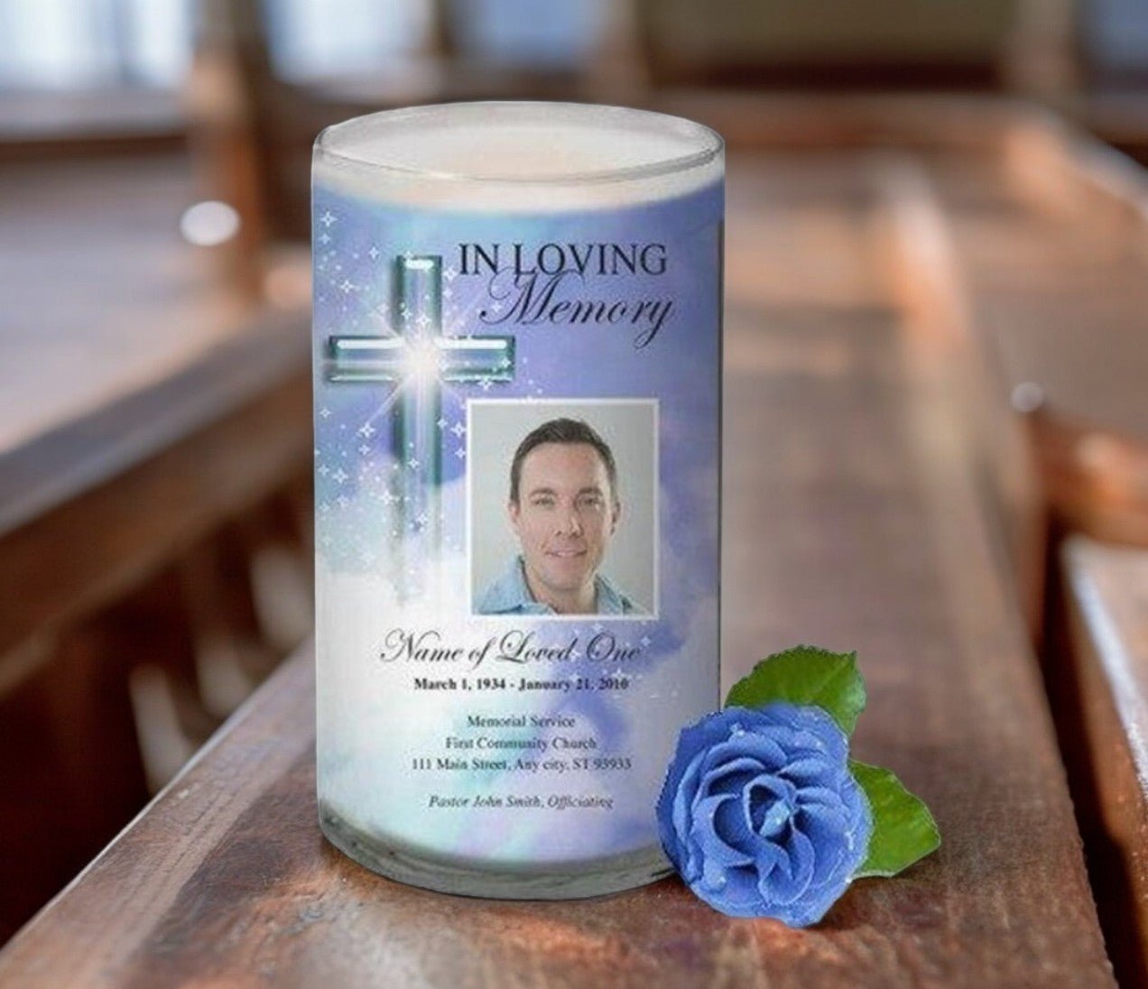 Adoration Personalized Glass Memorial Candle - The Funeral Program Site