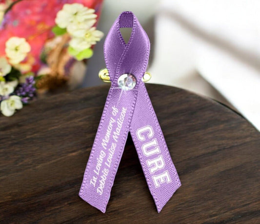 All Cancers Personalized Awareness Ribbon (Lavender) - Pack of 10 - The Funeral Program Site