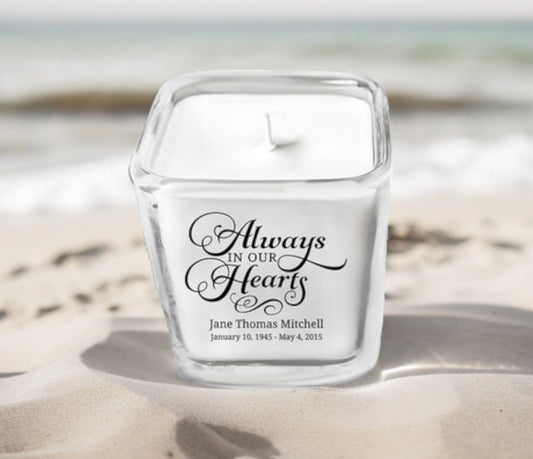 Always Personalized Glass Cube Memorial Candle