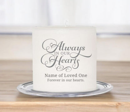 Always In Our Hearts Personalized Small Wax Memorial Candle - The Funeral Program Site