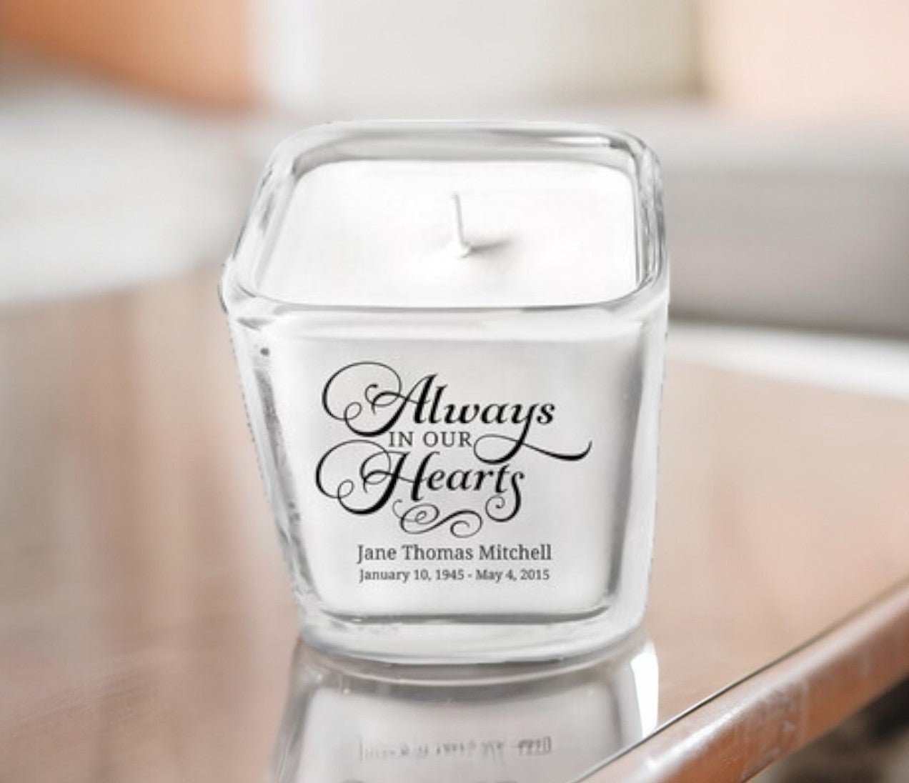 Always Personalized Glass Cube Memorial Candle - The Funeral Program Site