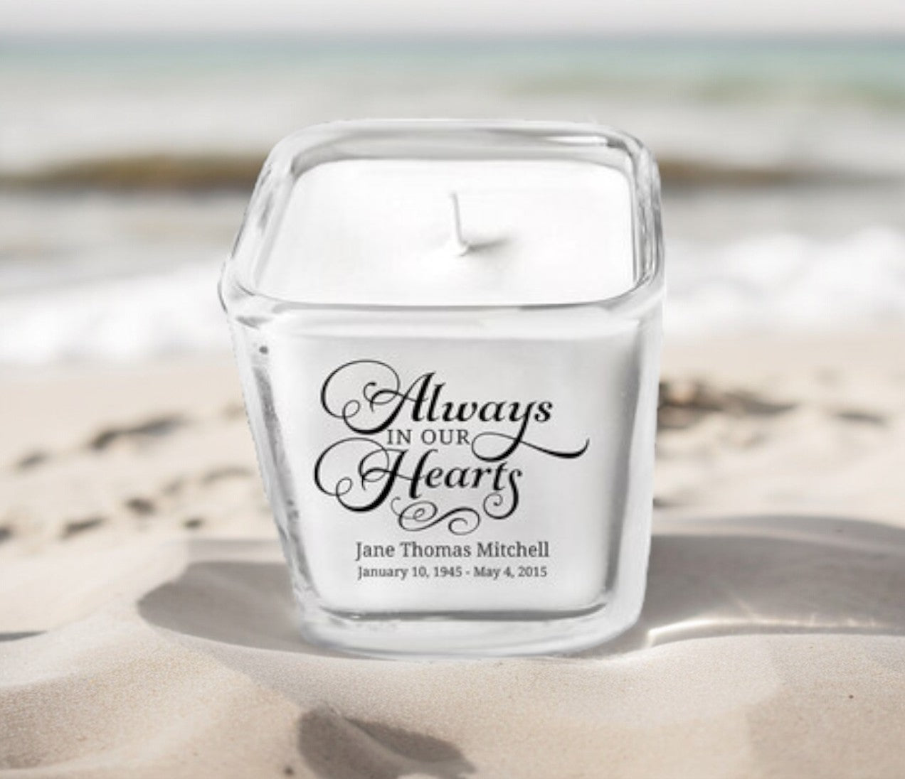 Always Personalized Glass Cube Memorial Candle - The Funeral Program Site