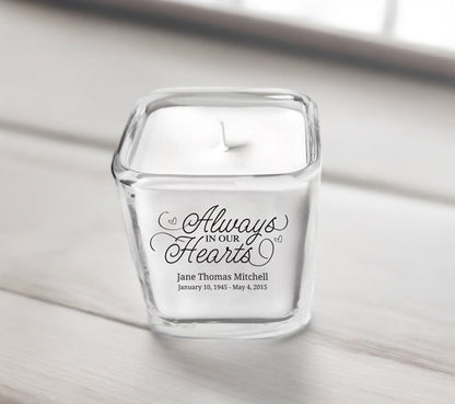 Always In Hearts Personalized Glass Cube Memorial Candle