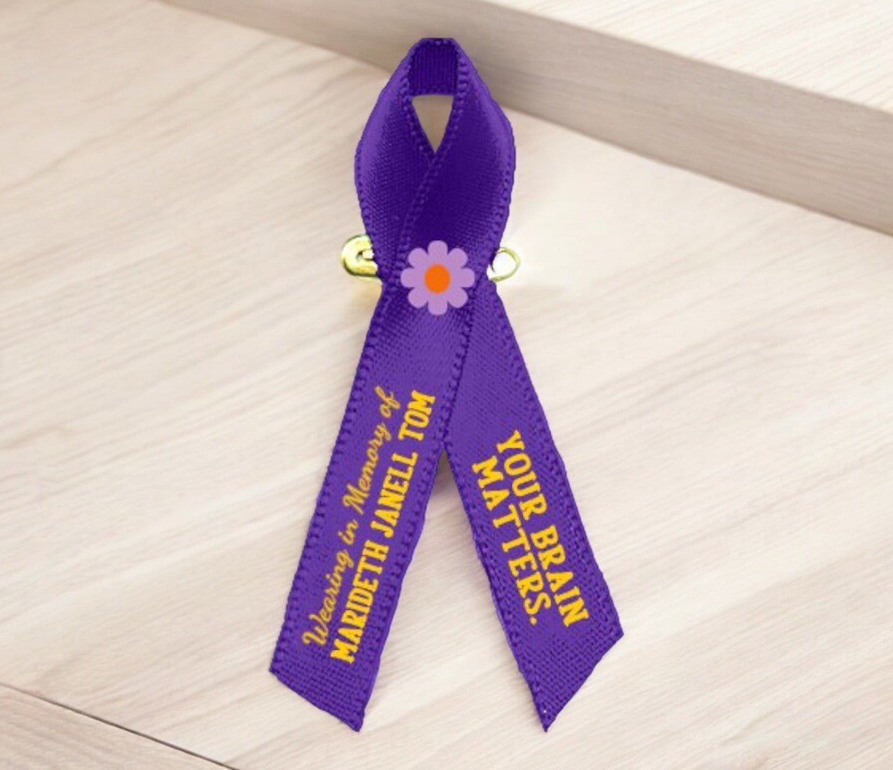 Alzheimer's Personalized Awareness Ribbon (Purple) - Pack of 10 - The Funeral Program Site