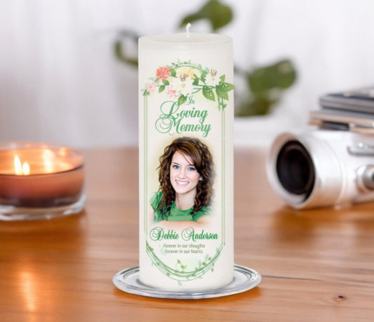 Ambrosia Personalized Wax Pillar Memorial Candle - The Funeral Program Site