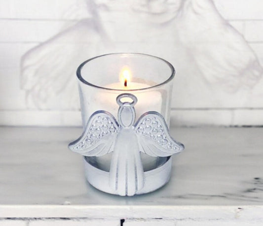 Metal Angel Memorial Votive Holder With Candle
