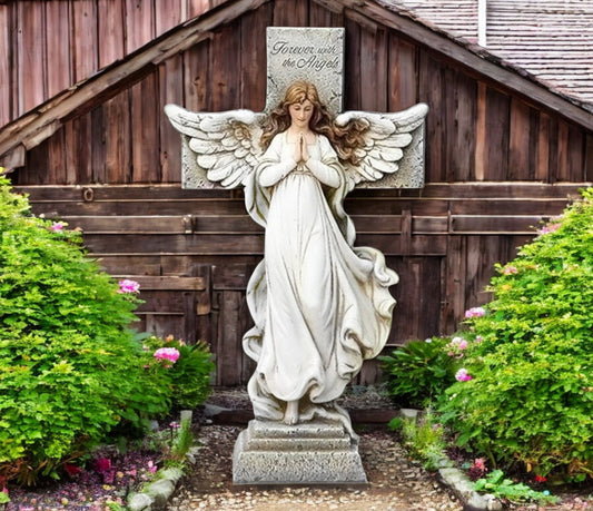 Personalized Memorial Angel and Cross Garden Statue