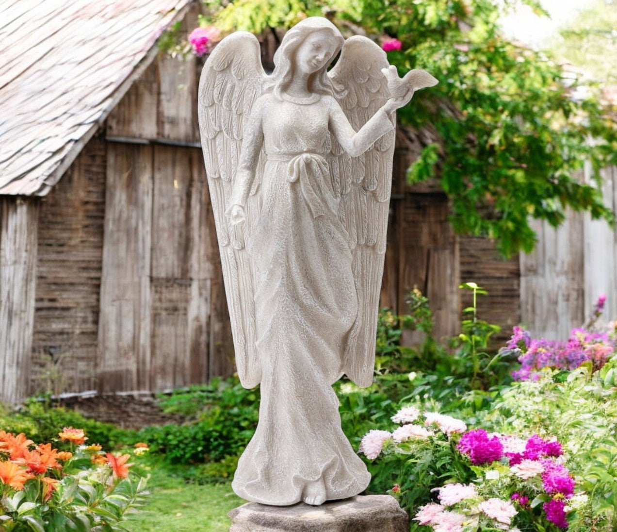 Memorial Angel with Bird Garden Figurine - The Funeral Program Site