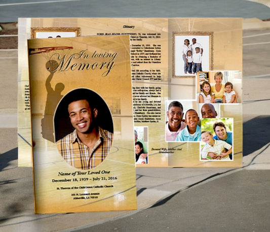 Basketball Trifold Funeral Brochure Template