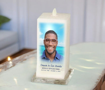 Beach Square Dancing Wick LED Memorial Candle - The Funeral Program Site