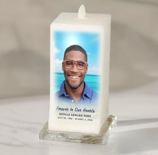 Beach Square Dancing Wick LED Memorial Candle - The Funeral Program Site