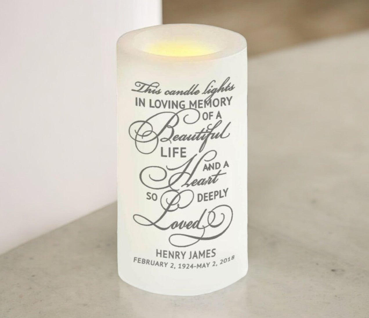 Beautiful Life LED Flameless Personalized Memorial Candle - The Funeral Program Site