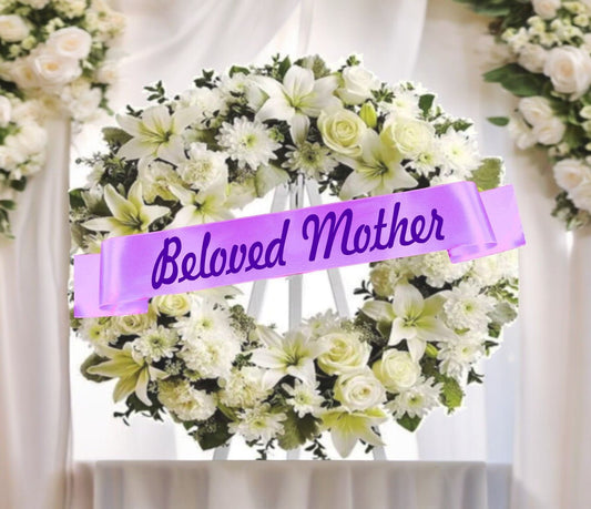 Beloved Mother Funeral Flowers Ribbon Banner - The Funeral Program Site