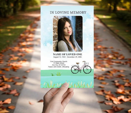 Bicycle Watercolor Funeral Program Template