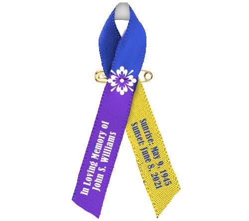 Bladder Cancer Ribbon (Blue, Yellow, Purple) - Pack of 10 - The Funeral Program Site