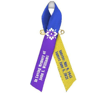 Bladder Cancer Ribbon (Blue, Yellow, Purple) - Pack of 10 - The Funeral Program Site