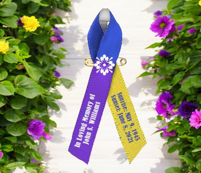 Bladder Cancer Ribbon (Blue, Yellow, Purple) - Pack of 10 - The Funeral Program Site