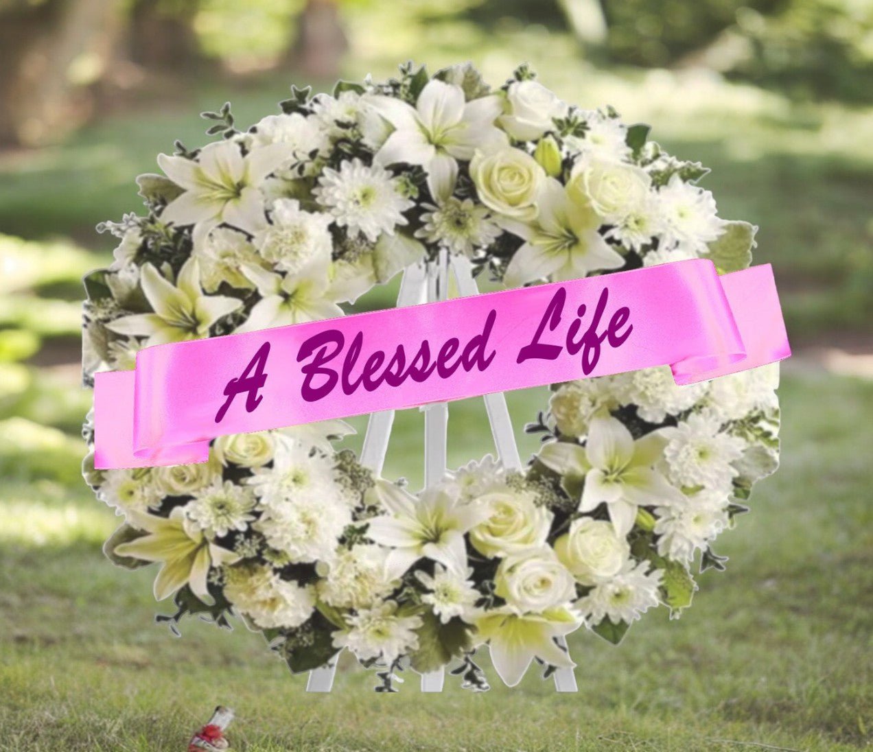 Blessed Life Funeral Flowers Ribbon Banner - The Funeral Program Site