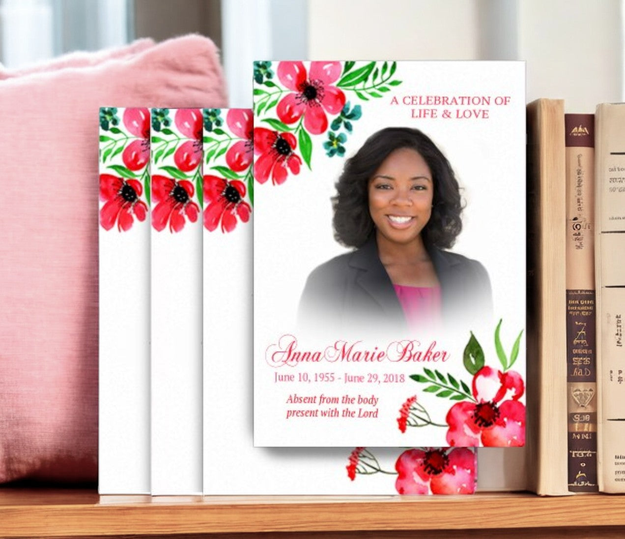 Pink Blossoms Funeral Postcard Design & Print (Pack of 50) - The Funeral Program Site