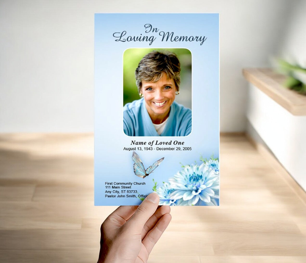 Blue Florals Funeral Program Template