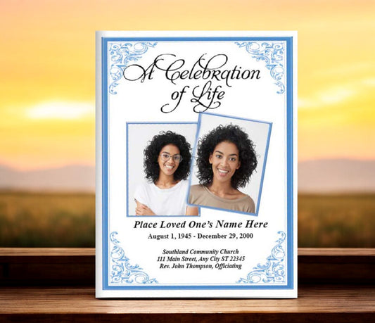 Blue Tribute Funeral Booklet Template